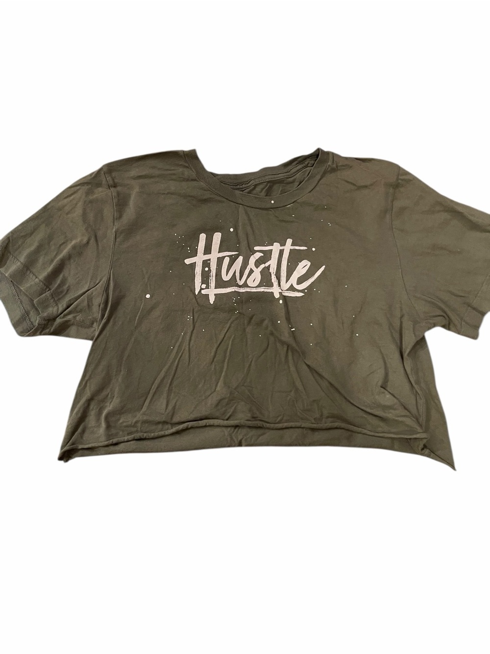 Olive 'Hustle' Graphic Crop Tee